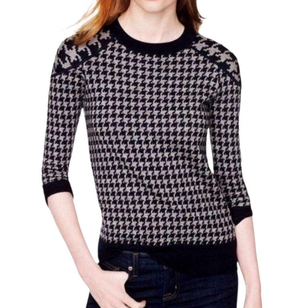 J.Crew 100% Merino Wool Houndstooth Sweater - Women’s Size M - Preppy Quiet Lux